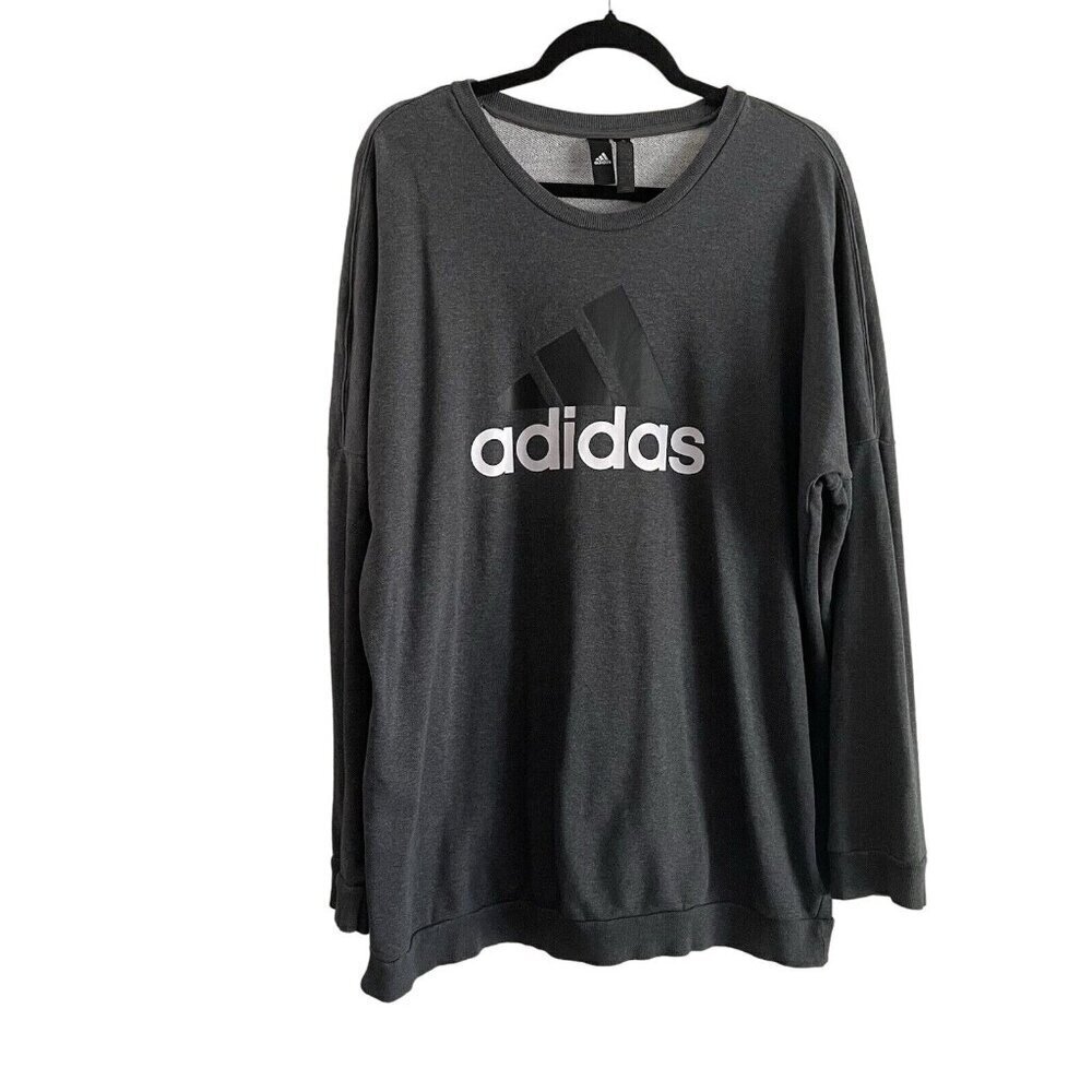 Adidas Mens XL Charcoal Gray Crew Neck Long Sleeve Longer Length Sweatshirt